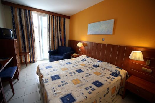 Nice bedroom with the big bed. Hotel the Aquarium. Spain