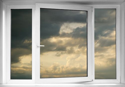 Sky seen through an white window