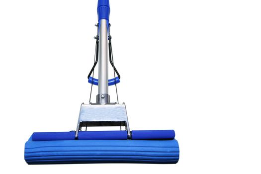 Dark blue mop for washing floors on a white background