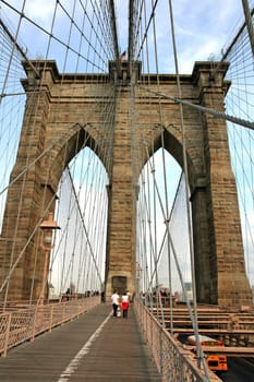 The famous Brooklyn Bridge in lower Manhattan NYC
