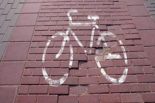 Bike path sign on the red small tile-based flag.