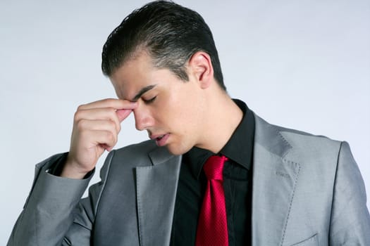 Businessman worried headache stressed and sad by work