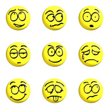 set of yellow emoticons 3d on a white background