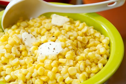 Sweet Corn with Melted Butter and Cracked Pepper Closeup