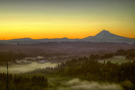 Sunrise Over Mount Hood One Foggy Morning Along Sandy River Bend