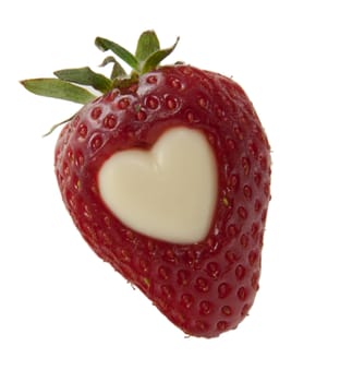 Picture of a single strawberry with a white pure heart