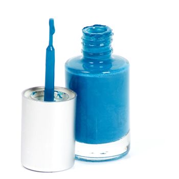 blue nail polish on white background