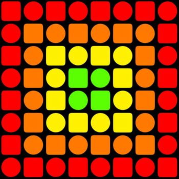 Red, orange, yellow and green circles and squares abstract background