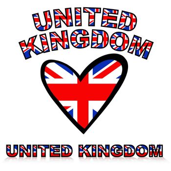 Illustration of a heart with United Kingdom flag texture and text