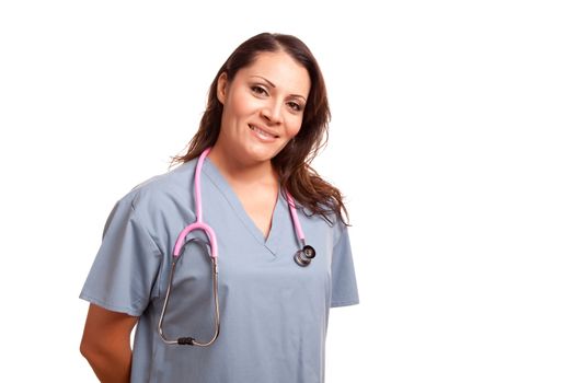 Attractive Hispanic Doctor or Nurse Isolated on a White Background.