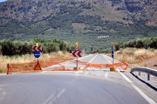 Travel photography: mountain road closed in Crete, Greece