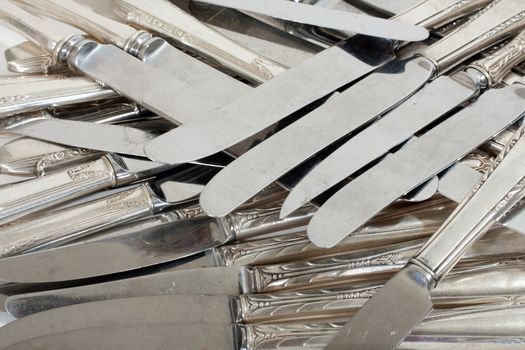 Silver scrap knives pile for melt