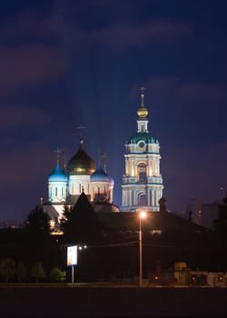 View of patriarchal Novospasskiy men's convent at night over the Moskva-river
