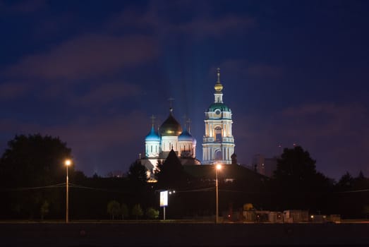 View of patriarchal Novospasskiy men's convent at night over the Moskva-river