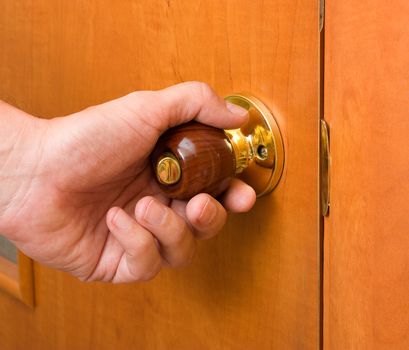 wooden handle of the door