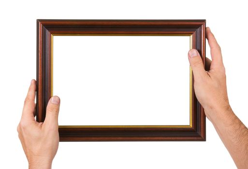 Photo Frame in the hands isolated on white background