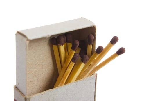 matches in a matchbox isolated on a white background