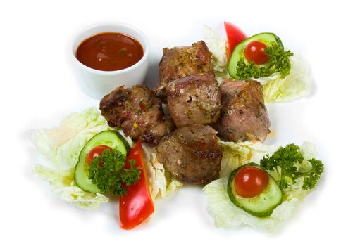 dishes of roast meat with spice
