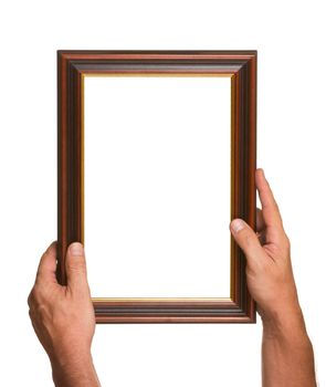 Photo Frame in the hands isolated on white background