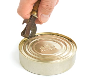 Opening a tin is isolated on a white background