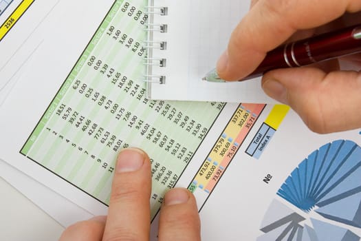 Graphs tables and documents laid on the table