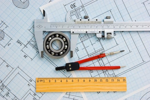 tools and mechanisms detail on the background of technical drawings