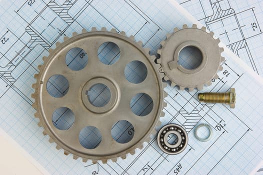 tools and mechanisms detail on the background of technical drawings