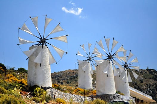 Travel photography: traditional wind mills in the Lassithi plateau, Crete.