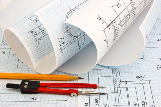 tools and mechanisms detail on the background of technical drawings