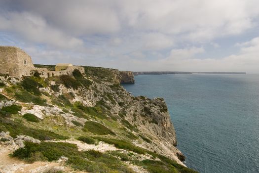 Near Cape Saint Vincent in the Algarve, the Fortaleza de Beliche overlooks the Atlantic Ocean.  Portugal.