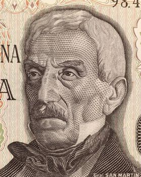 Jose de San Martin on 50 Pesos 1976 Banknote from Argentina. General and prime leader of the south part of South America's successful struggle for independence against Spain.
