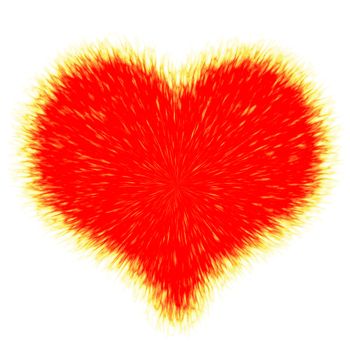 Fiery heart isolated in white