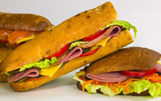 sandwiches with ham and fish