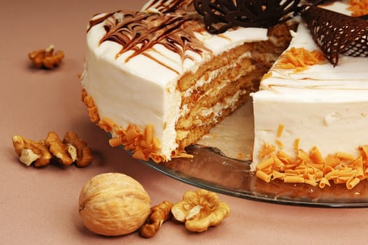 cake with walnuts on a plate