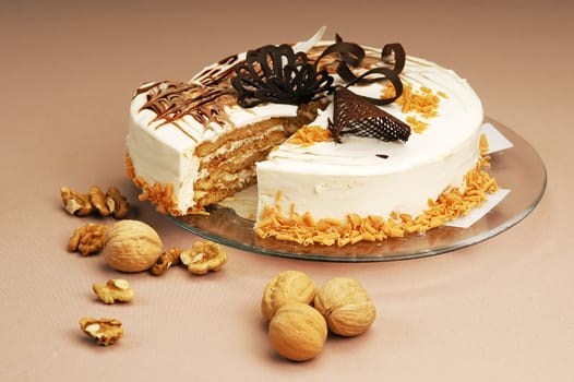 cake with walnuts on a plate