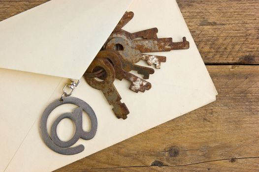 letter on the background of old wooden planks