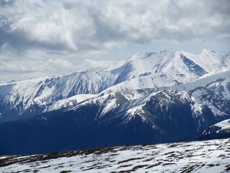 Mountains; rocks; relief; landscape; hill; panorama; caucasus; top; slope; ridge; snow; cool; clouds; sky; glacier