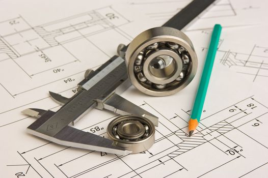 tools and mechanisms detail on the background of technical drawings