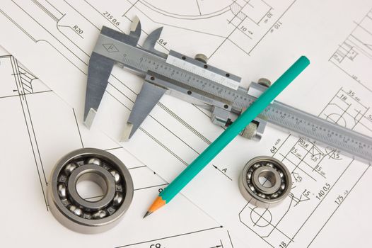 tools and mechanisms detail on the background of technical drawings