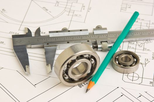 tools and mechanisms detail on the background of technical drawings