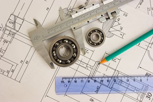 tools and mechanisms detail on the background of technical drawings