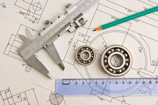 tools and mechanisms detail on the background of technical drawings