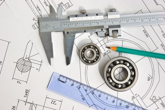 tools and mechanisms detail on the background of technical drawings