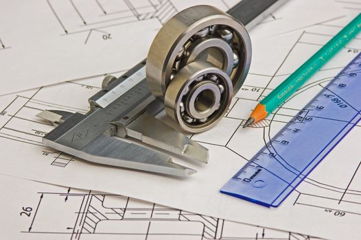 tools and mechanisms detail on the background of technical drawings