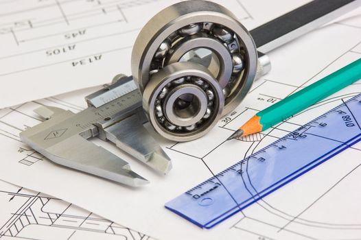 tools and mechanisms detail on the background of technical drawings