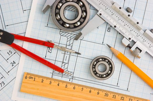 tools and mechanisms detail on the background of technical drawings