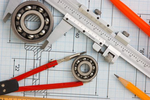 tools and mechanisms detail on the background of technical drawings