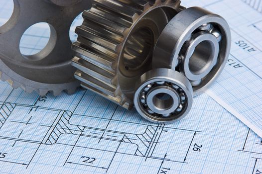 tools and mechanisms detail on the background of technical drawings