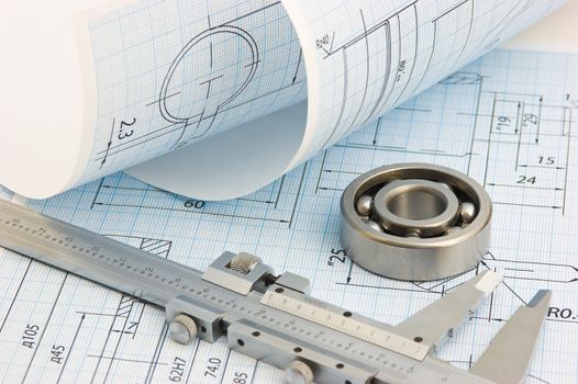 tools and mechanisms detail on the background of technical drawings