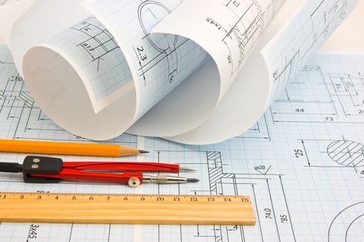 tools and mechanisms detail on the background of technical drawings